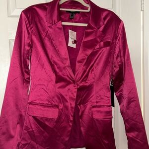 Magenta Satin Blazer with Button Detail Forever 21 NWT